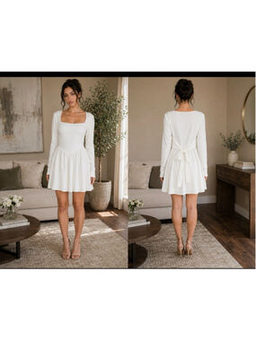 Women's OYS White Long Sleeve Mini Dress L